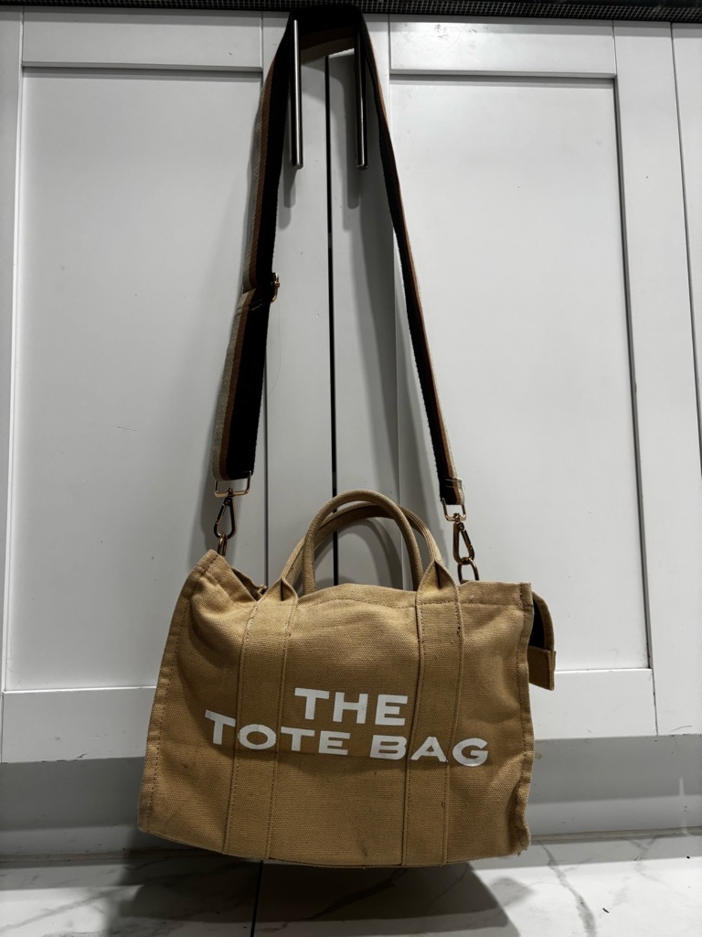 totes Canvas Tote Bag in Tan with White Logo